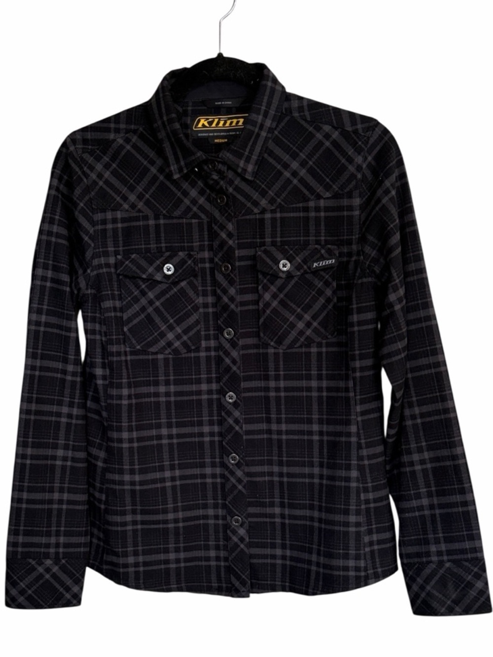 Klim Flannel Shirt, Black and Gray Plaid, size M